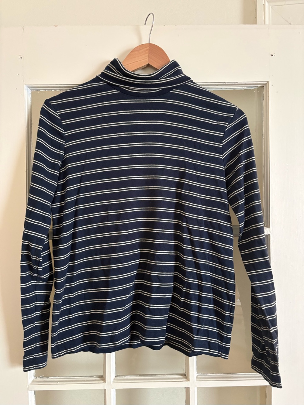 Charter Club Navy and White Striped Turtleneck Top